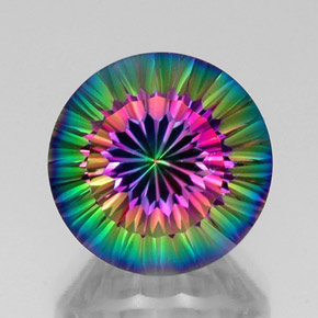12.34 ct Multicolor Mystic Quartz Gemstone, Mystic Quartz Gem in Round Concave Cut Shape for Sale.