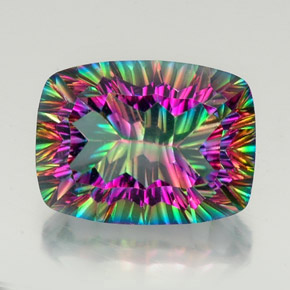 21.31 ct Multicolor Mystic Quartz Gemstone, Mystic Quartz Gem in Cushion Concave Cut Shape for Sale.