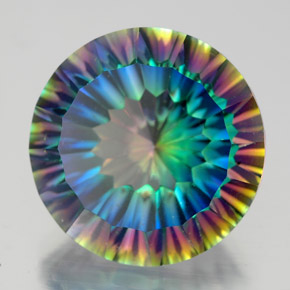 9.22 ct Multicolor Mystic Quartz Stone, Natural Mystic Quartz in Round Concave Cut Shape for Sale