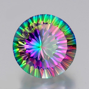 12.51 ct Multicolor Mystic Quartz Stone, Natural Mystic Quartz in Round Concave Cut Shape for Sale