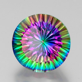12.41 ct Multicolor Mystic Quartz Stone, Natural Mystic Quartz in Round Concave Cut Shape for Sale