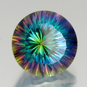 20.87 ct Multicolor Mystic Quartz Stone, Natural Mystic Quartz in Round Concave Cut Shape for Sale