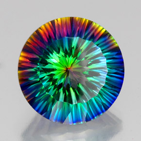 18.92 ct Multicolor Mystic Quartz Stone, Natural Mystic Quartz in Round Concave Cut Shape for Sale