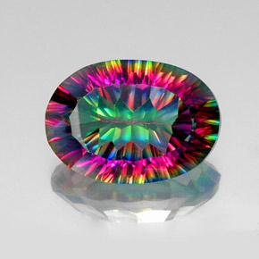 11.94 ct Multicolor Mystic Quartz Gemstone, Mystic Quartz Gem in Oval Concave Cut Shape for Sale.