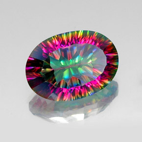 11.94 ct Multicolor Mystic Quartz Stone, Natural Mystic Quartz in Oval Concave Cut Shape for Sale