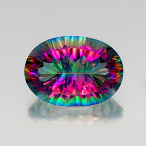 12.84 ct Multicolor Mystic Quartz Gemstone, Mystic Quartz Gem in Oval Concave Cut Shape for Sale.