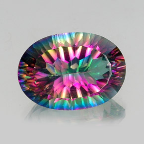 12.74 ct Multicolor Mystic Quartz Gemstone, Mystic Quartz Gem in Oval Concave Cut Shape for Sale.