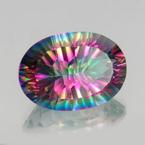 12.74 ct Multicolor Mystic Quartz Stone, Natural Mystic Quartz in Oval Concave Cut Shape for Sale