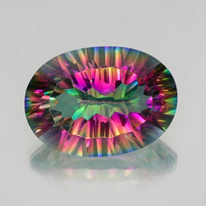12.67 ct Multicolor Mystic Quartz Gemstone, Mystic Quartz Gem in Oval Concave Cut Shape for Sale.