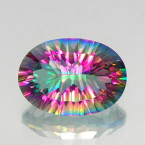 11.83 ct Multicolor Mystic Quartz Gemstone, Mystic Quartz Gem in Oval Concave Cut Shape for Sale.