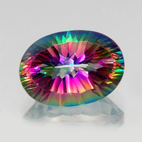 13.16 ct Multicolor Mystic Quartz Gemstone, Mystic Quartz Gem in Oval Concave Cut Shape for Sale.