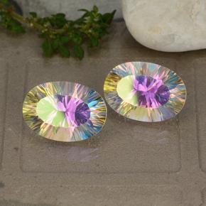 10.37 ctw Multicolor Mystic Quartz Stones, Natural Mystic Quartz in Oval Concave Cut Shape for Sale