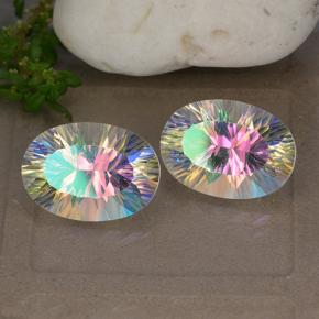 10.75 ctw Multicolor Mystic Quartz Stones, Natural Mystic Quartz in Oval Concave Cut Shape for Sale