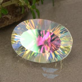 5.04 ct Multicolor Mystic Quartz Stone, Natural Mystic Quartz in Oval Concave Cut Shape for Sale