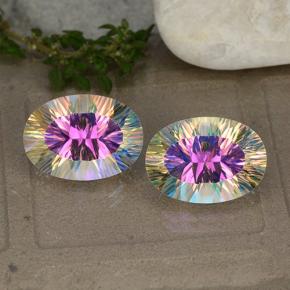 10.68 ctw Multicolor Mystic Quartz Gemstones, Mystic Quartz Gems in Oval Concave Cut Shape for Sale.