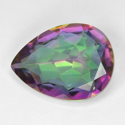Quartz Mystique Multicolore pear facet 20,1 x 15,1mm du Brésil, poids de 11,54 ct, pierre gemme naturelle Recouvert de pureté vvs-vs, 1 pièce Quartz Mystique, couleur : Multicolore, dureté de Mohs de 7 convient aux bijoux de tous les jours, pierre de sagesse, Photo A