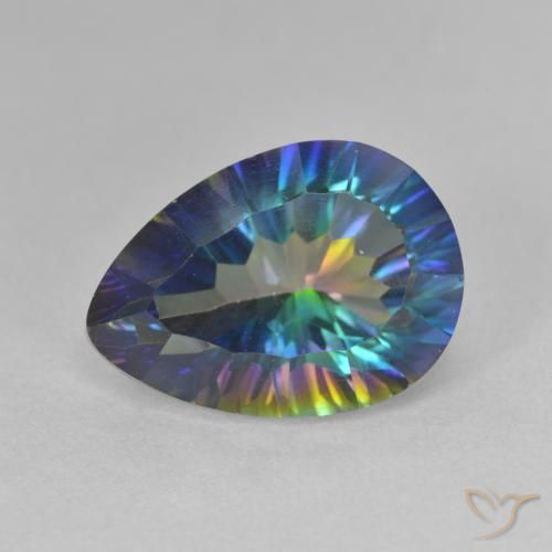 Quartz mystique multicolore de 6,18 ct, coupe concave poire de 14,4 x 10,3 mm du Brésil, Photo A