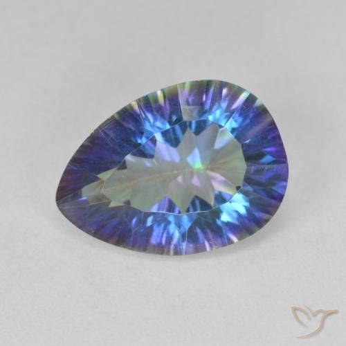 Quartz mystique multicolore de 4,82 ct, coupe concave poire de 14,1 x 10,1 mm du Brésil, Photo A