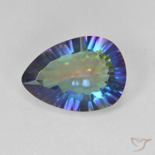 Quartz mystique multicolore de 4,85 ct, coupe concave poire de 14,2 x 10 mm du Brésil, Photo A