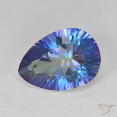 Quartz mystique multicolore de 5,37 ct, coupe concave poire de 14,2 x 10,2 mm du Brésil, Photo A