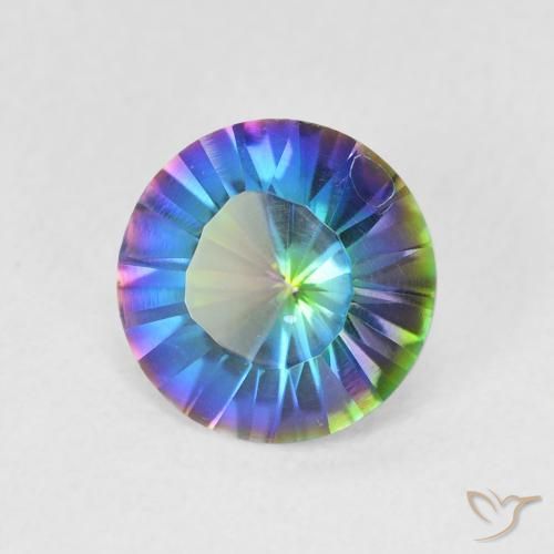 1.53 ct Multicolor Mystic Quartz Stone, Natural Mystic Quartz in Round Concave Cut Shape for Sale