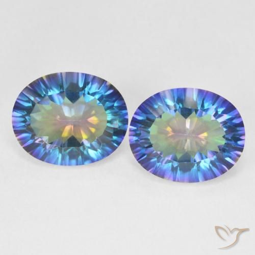 6.32 ctw Multicolor Mystic Quartz Gemstones, Mystic Quartz Gems in Oval Concave Cut Shape for Sale.