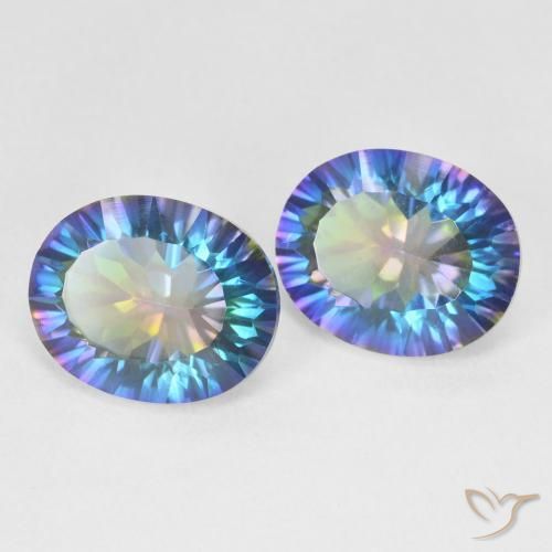 6.32 ctw Multicolor Mystic Quartz Stones, Natural Mystic Quartz in Oval Concave Cut Shape for Sale