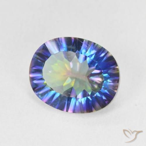 3.26 ct Multicolor Mystic Quartz Stone, Natural Mystic Quartz in Oval Concave Cut Shape for Sale