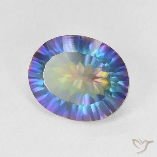 3.21 ct Multicolor Mystic Quartz Stone, Natural Mystic Quartz in Oval Concave Cut Shape for Sale