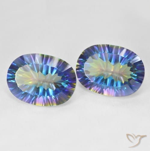 25.03 ctw Multicolor Mystic Quartz Stones, Natural Mystic Quartz in Oval Concave Cut Shape for Sale