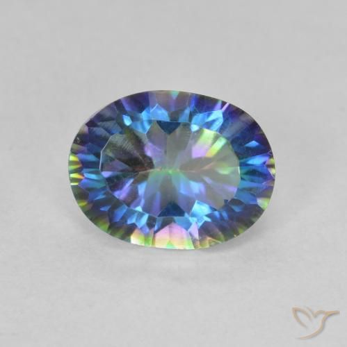 1.84 ct Multicolor Mystic Quartz Gemstone, Mystic Quartz Gem in Oval Concave Cut Shape for Sale.