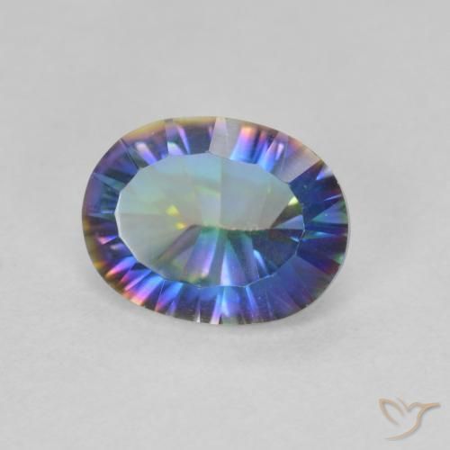 1.64 ct Multicolor Mystic Quartz Stone, Natural Mystic Quartz in Oval Concave Cut Shape for Sale