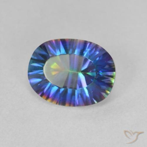 1.66 ct Multicolor Mystic Quartz Stone, Natural Mystic Quartz in Oval Concave Cut Shape for Sale