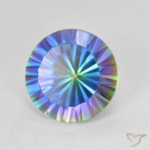 3.76 ct Multicolor Mystic Quartz Stone, Natural Mystic Quartz in Round Concave Cut Shape for Sale