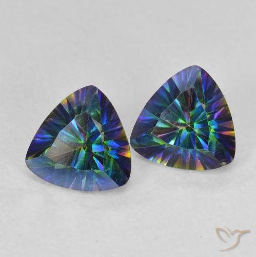 1.42 ctw Multicolor Mystic Quartz Stones, Natural Mystic Quartz in Trillion Concave Cut Shape for Sale
