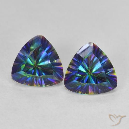 1.45 ctw Multicolor Mystic Quartz Gemstones, Mystic Quartz Gems in Trillion Concave Cut Shape for Sale.