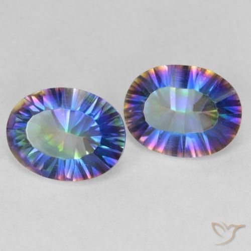 3.30 ctw Multicolor Mystic Quartz Stones, Natural Mystic Quartz in Oval Concave Cut Shape for Sale