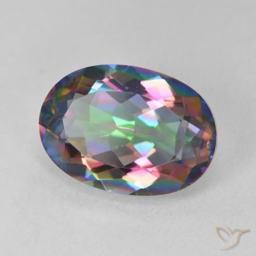 5.64 ct Multicolor Mystic Quartz Stone, Natural Mystic Quartz in Oval Facet Shape for Sale
