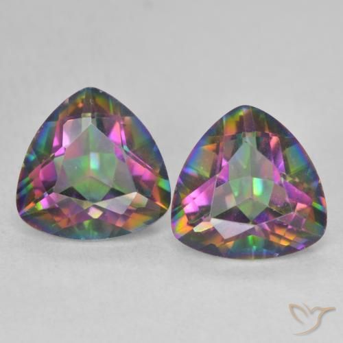 3.34 ctw Multicolor Mystic Quartz Gemstones, Mystic Quartz Gems in Trillion Facet Shape for Sale.