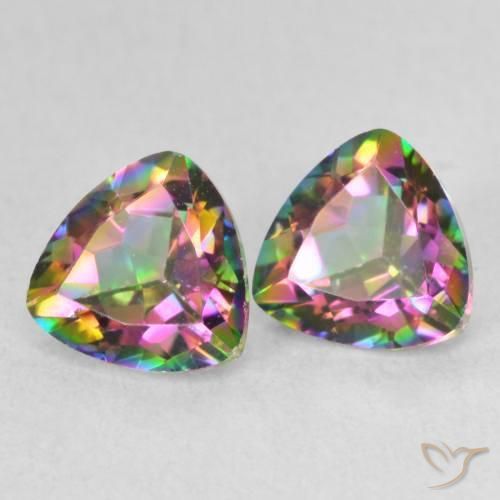 1.52 ctw Multicolor Mystic Quartz Stones, Natural Mystic Quartz in Trillion Facet Shape for Sale