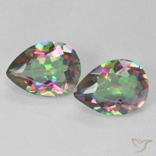 2.16 ctw Multicolor Mystic Quartz Stones, Natural Mystic Quartz in Pear Facet Shape for Sale