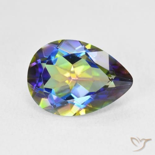 5.05 ct Multicolor Mystic Quartz Stone, Natural Mystic Quartz in Pear Facet Shape for Sale