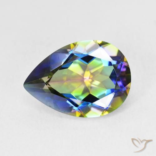 5.07 ct Multicolor Mystic Quartz Stone, Natural Mystic Quartz in Pear Facet Shape for Sale
