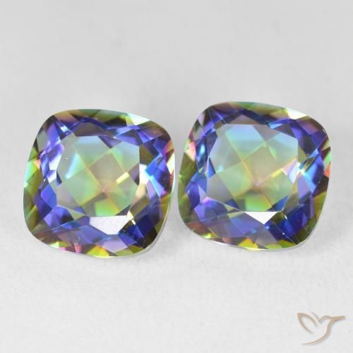 8.51 ctw Multicolor Mystic Quartz Stones, Natural Mystic Quartz in Cushion-Cut Shape for Sale