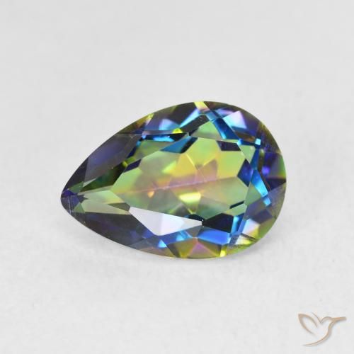 1.95 ct Multicolor Mystic Quartz Stone, Natural Mystic Quartz in Pear Facet Shape for Sale