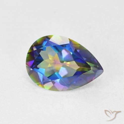 1.65 ct Multicolor Mystic Quartz Stone, Natural Mystic Quartz in Pear Facet Shape for Sale