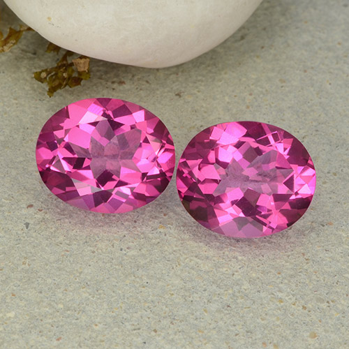 12.2 x 10mm Matching Oval Mystic Topaz Pair - Weight 11.12ct total / avg. 5.56ct each, Dark Pink Color in VVS-VS Clarity, Natural Gemstone, Mohs Hardness 8 suitable for daily wear jewelry, Photo A