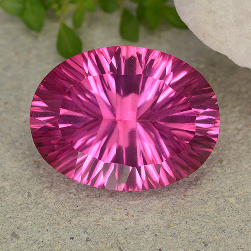 10.37ct Oval Concave Cut Pink Mystic Topaz from Brazil, Dimension 16.1 x 12.2mm, Natural coated Gemstone, VS Clarity, 1 piece Mystic Topaz in Dark Pink Color, Mohs Hardness of 8 suitable for daily wear jewelry, Photo A