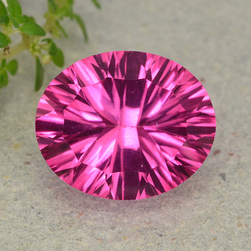 Topaze Mystique Rose oval concave cut 4,99 ct du Brésil, dimension 12 x 9,9mm, pierre gemme naturelle Recouvert, pureté VS, 1 pièce Topaze Mystique de couleur Rose foncé, dureté Mohs de 8 convient aux bijoux de tous les jours, pierre de sagesse, Photo A