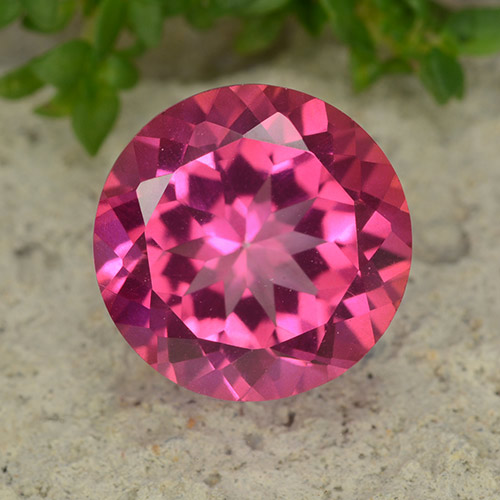Topacio Místico Rosa Faceta Redonda de 10mm de Brasil, peso de 4.41ct, piedra preciosa Recubierta de forma natural en claridad vvs-vs, Topacio Místico de 1 pieza: el color es Magenta intenso, dureza Mohs de 8 Adecuado para joyas de uso diario, Photo A